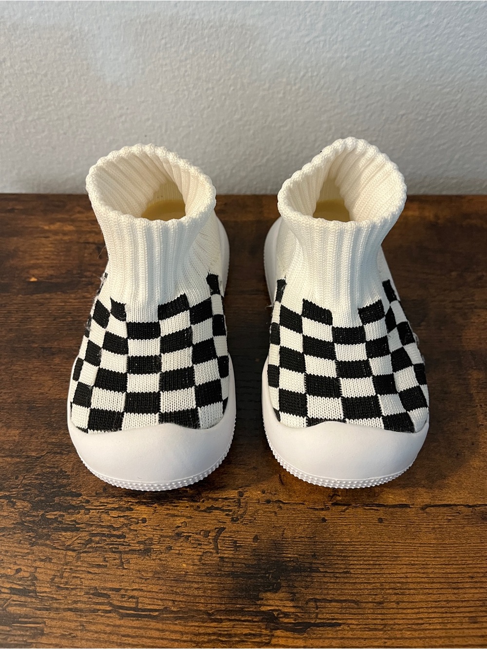 Toddler Size 6 Black & White Check Sock Sneakers